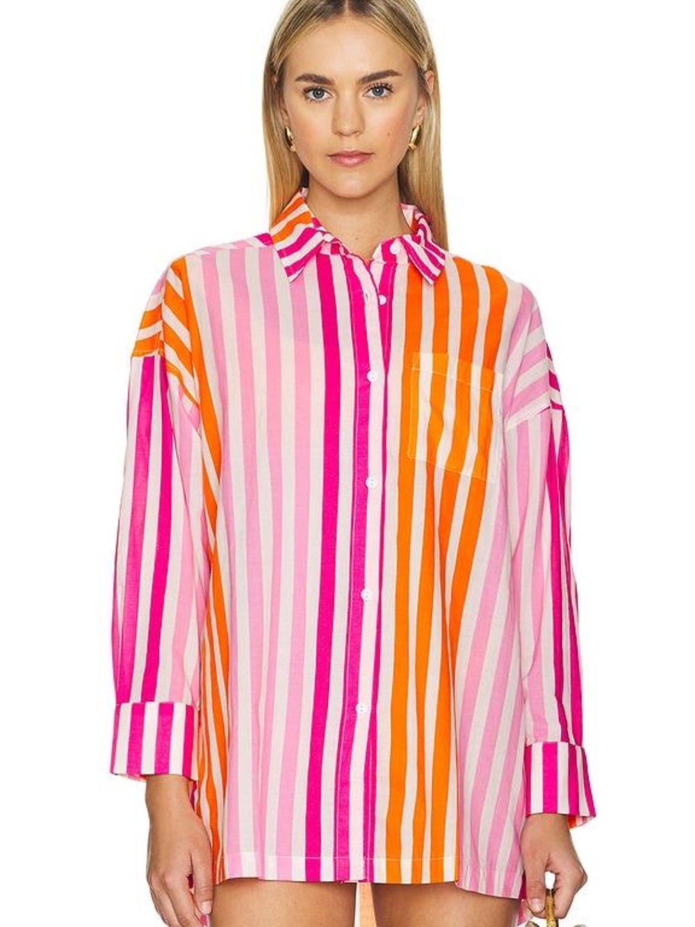 Beach Riot Alexa Shirt Sunset Stripe Pink Orange Oversized Button Down
